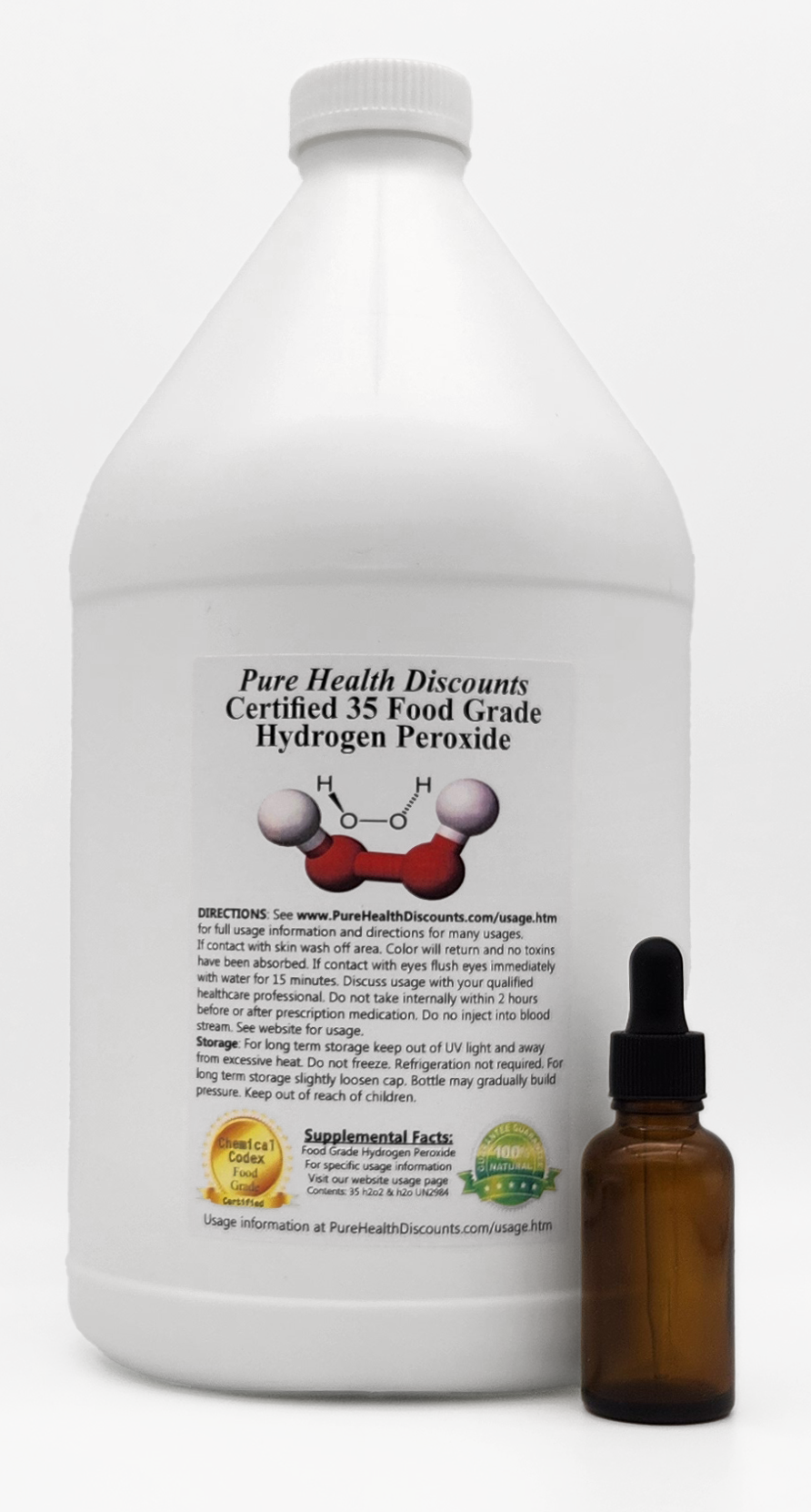 1 Gallon Food Grade H2O2 + 1 Dropper + 4 Ounce Dead Sea Salt + 4 Ounce SeaSoak
